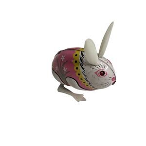 Vintage Red China Clockwork MS 083 Tin Litho Jumping Rabbit w/ Moving Eyes READ